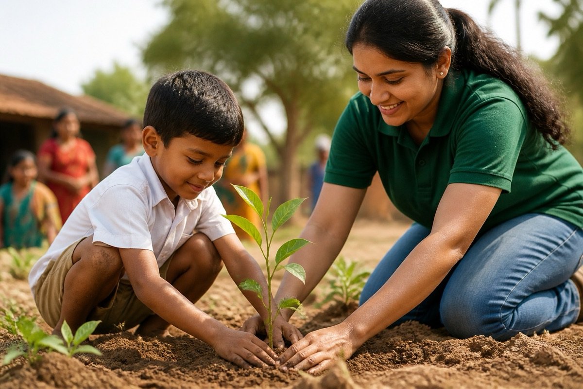 A child holding a plant